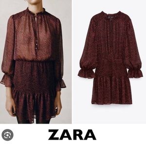 ZARA Burgundy Zebra Print Mini
Dress with Ruffle Hem Size M